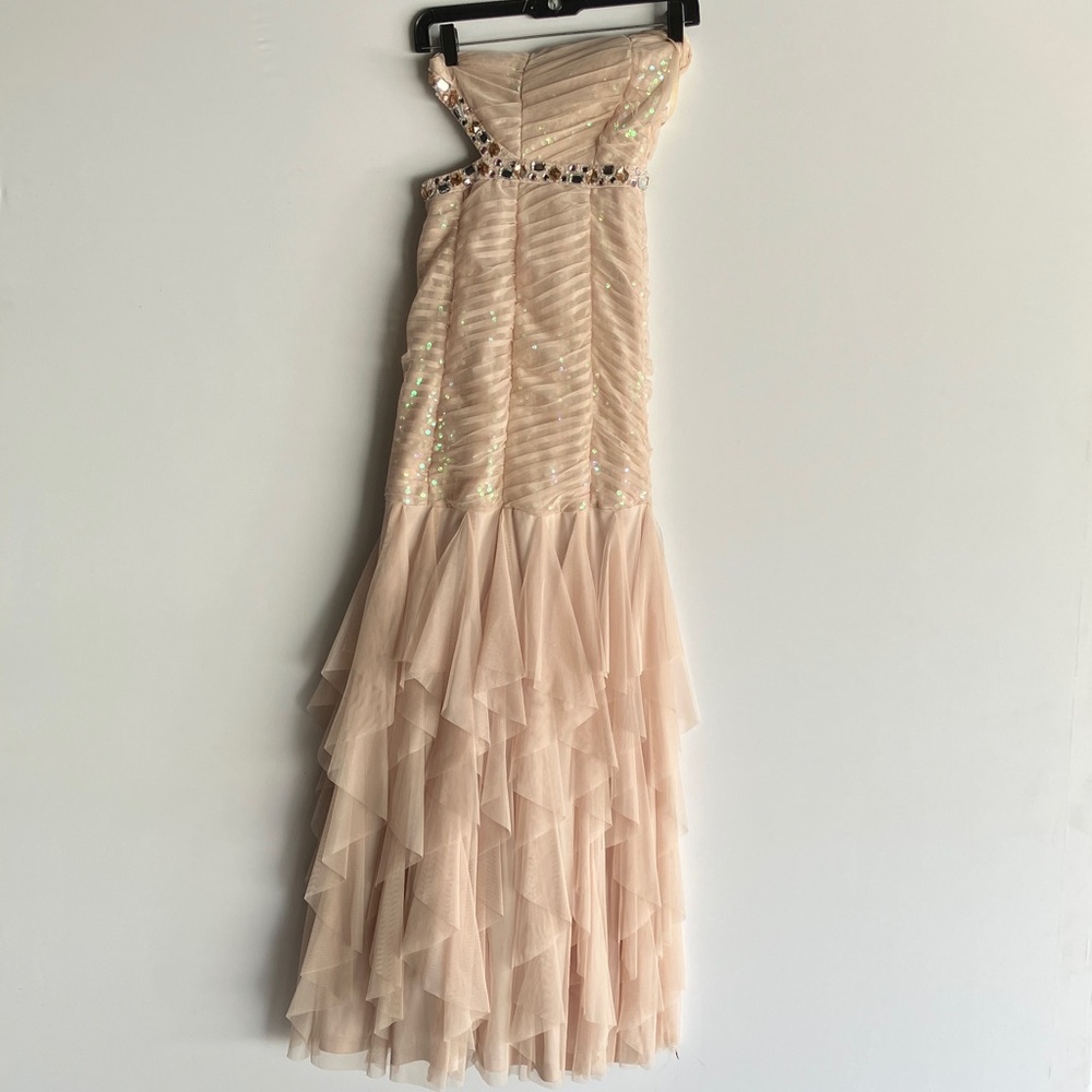 Hailey Logan Asymmetrical, High Low Cream Dress with Sequin Detail 54’’